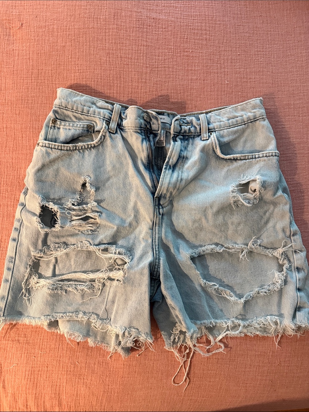 Forever 21 Light Wash Distressed Denim Shorts